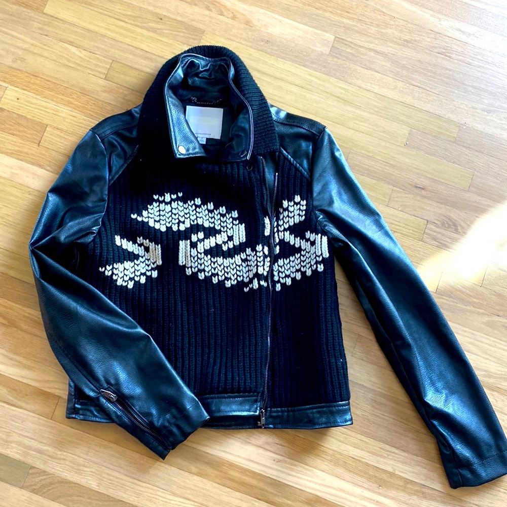 Faux leather Anthropologie jacket with knitted detail. Worn once.